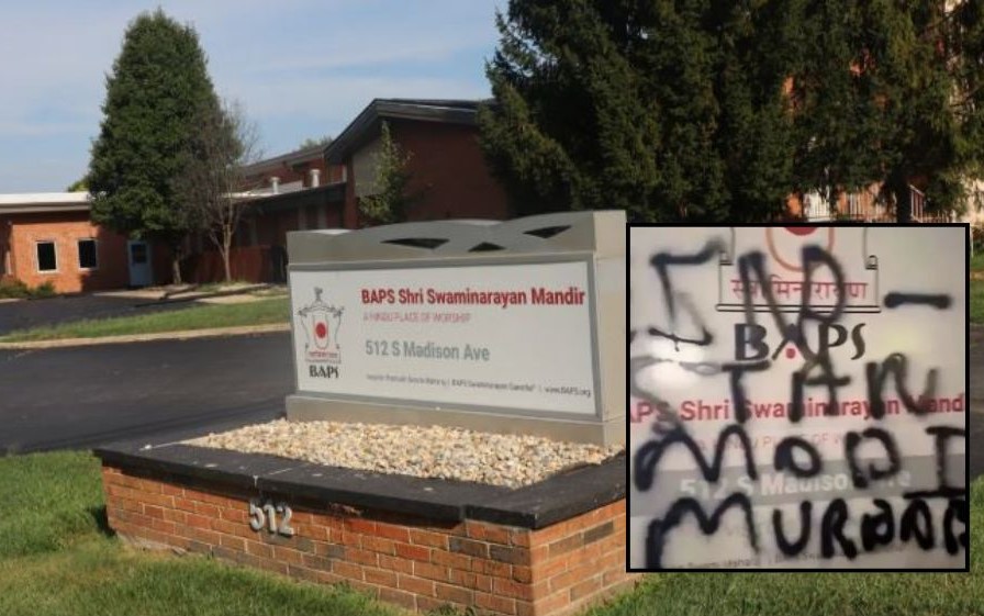 BAPS Swaminarayan Temple in Greenwood Vandalized With Anti-Hindu Graffiti