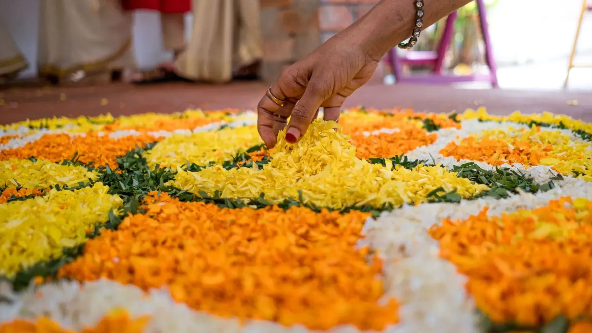 S P Sujith Swaminikarthil Grows Dwelling Pookkalam in Alappuzha for Onam